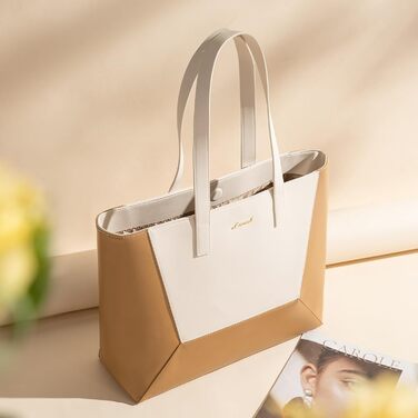 LOVEVOOK Сумка-шоппер з натуральної шкіри, велика, на плечі, для жінок, коричнева (бежево-коричнева, M)