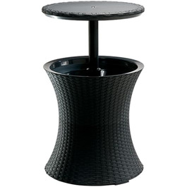 Столик для коктейлів Keter Pacific Cool Bar 3-в-1: столик, кофейний столик та холодильник для відпочинку на відкритому повітрі, ротанговий дизайн, стійкий до УФ та погодних умов, антрацит, об'єм холодильника 30л