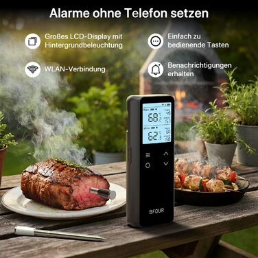 Бездротовий термометр для м'яса з Bluetooth та Wi-Fi, 2 зонди, 6 сенсорів, водонепроникний, точність ±0,1°C, для гриля, духовки, жарки – BF-80