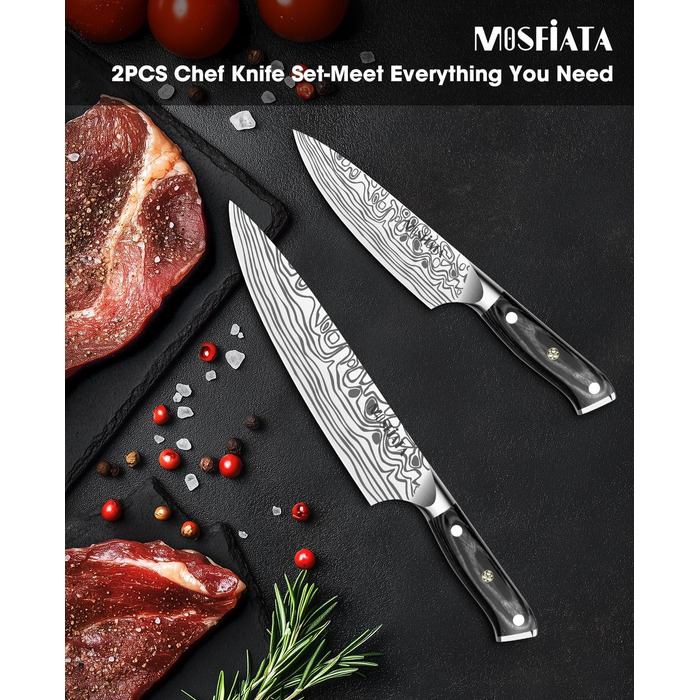 MOSFiATA Набір кухонних ножів: ніж шеф-кухаря та сантку, з нержавіючої сталі, професійний, з подарунковою коробкою