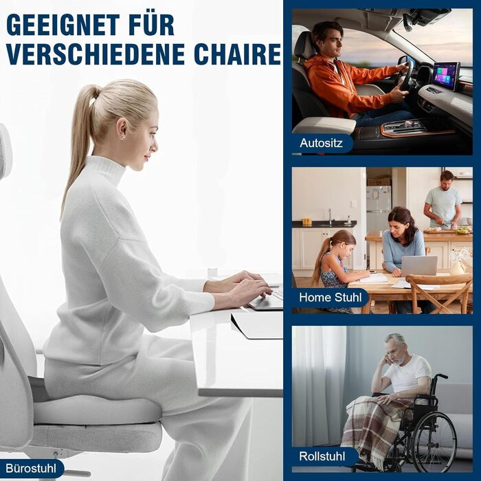 Ортопедична подушка для сидіння ADASSERA: зняття болю, підтримка куприка, покращення кровообігу, ергономічна, для офісу та авто