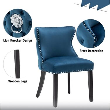 Крісла для їдальні з велюру, комплект 4 шт. - м'які крісла без підлокітників для кухні та вітальні, блакитні
