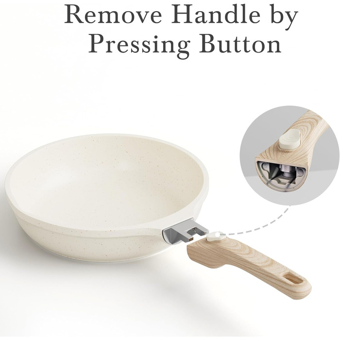 Набір сковорідок RIOVARM з індукційним покриттям, знімними ручками та кришками (20/24/28 см), антипригарне покриття без PFOA, для всіх типів плит, безпечне для миття в посудомийній машині та випікання в духовці, бежевий, 3 шт.