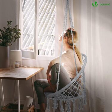Підвісне крісло-гойдалка VOUNOT з полицею для книг та подушкою, для дому та саду, діаметр сидіння 80 см, X-Large (Сірий)