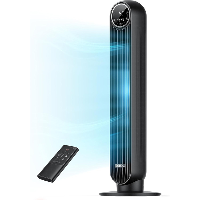 Dreo Smart Tower Fan - Безшумний вентилятор з керуванням через додаток та голосовим управлінням, 90° обертання, 4 режими, 4 швидкості, таймер 8 годин, Nomad One S, чорний