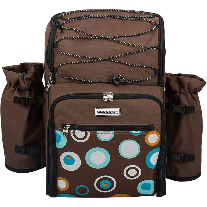 Рюкзак для пікніка Andora на 4 особи з інтегрованою сумкою-холодильником, зелений, з аксесуарами (колір: коричневий)