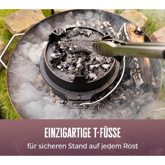 Набір голландської печі Grillfürst Dutch Oven BBQ Edition DO 9: чавунний котелок 8,5 л з підставкою, підняття кришки та сумка для зберігання