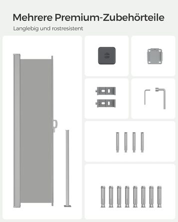 Сонцезахисна бічна маркіза SONGMICS 140x300 см, сталевий корпус, антикорозійна, висувна, щільна, для балкона, тераси, саду, світло-сіра