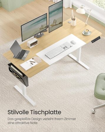 SONGMICS Регульований стіл, електричний, з пам'яттю 4 положень, 160 x 70 см, вінтажний коричневий + матовий білий, LSD026X01