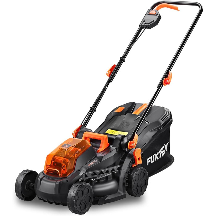 Акумуляторний газонокосарка FUXTEC 40V E1RM20 з 2x20V Li-Ion акумуляторами 2Ah та подвійним зарядним пристроєм – ширина зрізу 33 см, регульована висота зрізу
