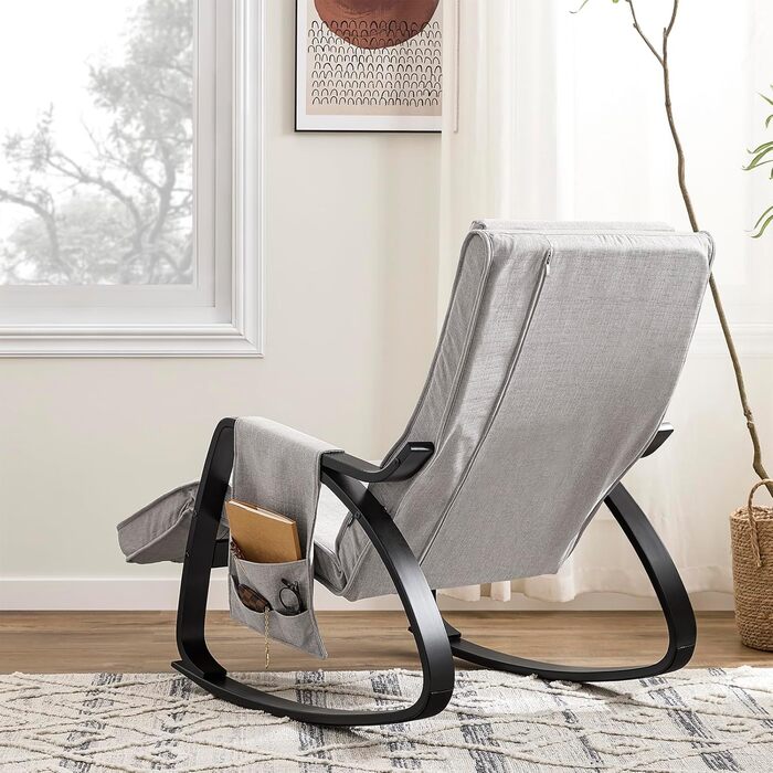 Крісло-гойдалка SoBuy з м'якою оббивкою, підголівником та регульованою підніжкою, сіре - FST20-HG