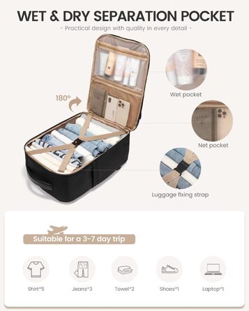 Чорний жіночий рюкзак OVEVOOK для подорожей та ділових поїздок, 40л, водонепроникний, з органайзером для взуття