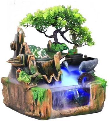 Фонтан HarBin-Star для дому та саду з LED-підсвіткою, водоспад, туман, кришталева куля, зелена рослина, десктопний фонтан, 34 x 24 x 34 см