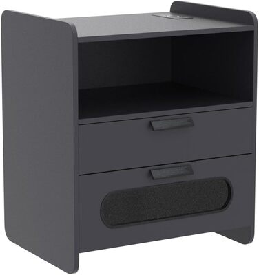 Світлодіодна тумба Gurexl із зарядкою, 24 кольори, димер, глянцева, з USB Type-C, 2 шухляди, сенсор, сіра для спальні