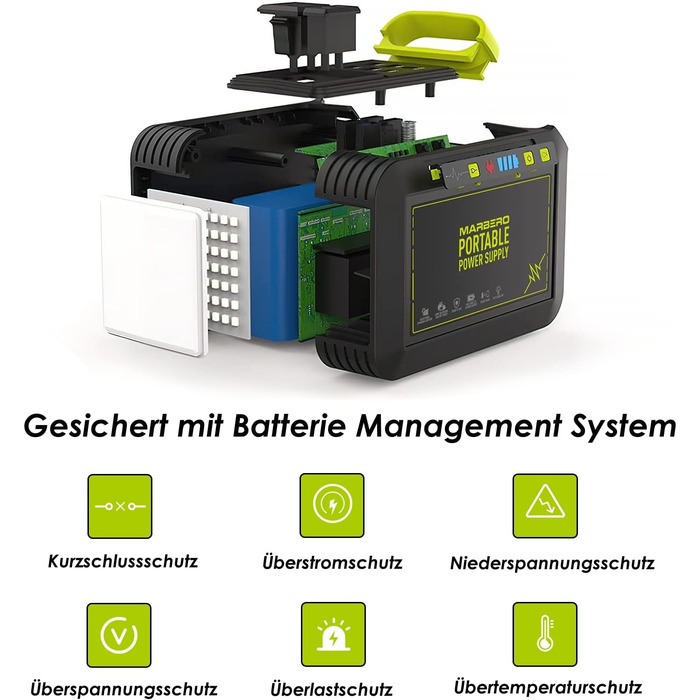 Портативна електростанція MARBERO M82 88Wh: Сонячний генератор з LED ліхтариком, 230V AC, 120W, для кемпінгу, подорожей, дому та надзвичайних ситуацій