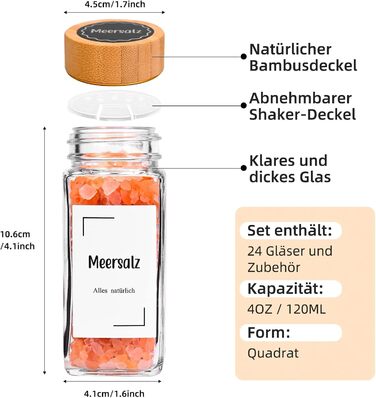 Набір бамбукових контейнерів для спецій на 24 шт. (120 мл) з воронками та етикетками