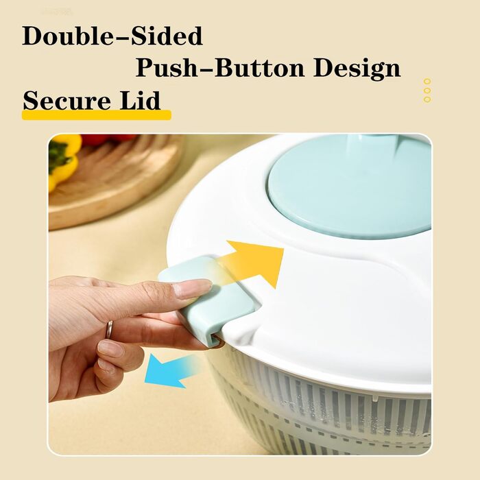 Салатниця-сушарка 5 л з кришкою, стійка до падінь та високих температур, для салатів, овочів та фруктів, безпечна, для вегетаріанців, придатна для миття в посудомийній машині