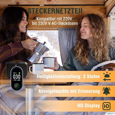 Виявлювач CO з HD-дисплеєм для дому та кемпінгу: 3-в-1 (CO, температура, вологість)