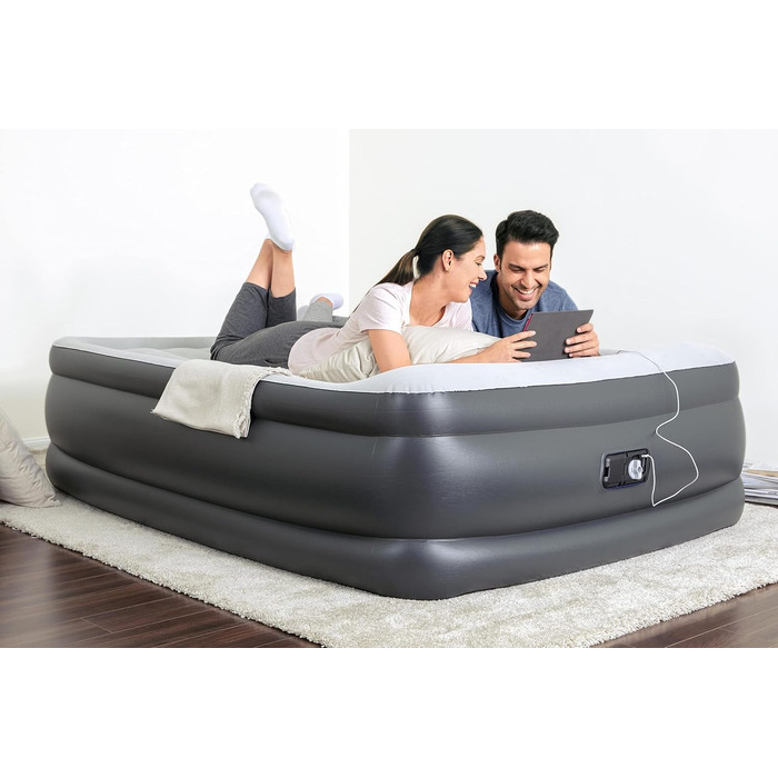 Надувний матрац SleepLux Dream Luxus подвійний з вбудованим насосом, 45.7 см, високий, для гостей, кемпінгу, дому