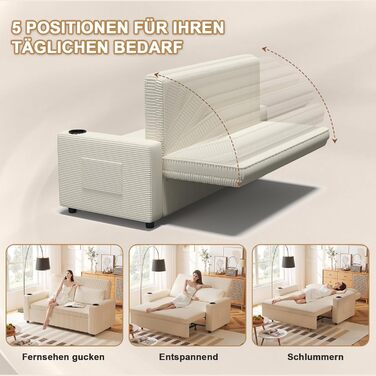 Диван-ліжко JUMMICO 2-місний бежевий з функцією розкладання, подушками та підсклянниками для вітальні/спальні 75x160x93 см