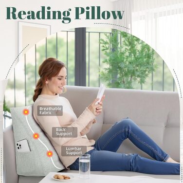 Підкова для читання Bettkeil, регульована подушка для читання, трикутна подушка, подушка-підкова, подушка для попереку, шиї, спини з знімним льняним чохлом (жовтий, 45см)