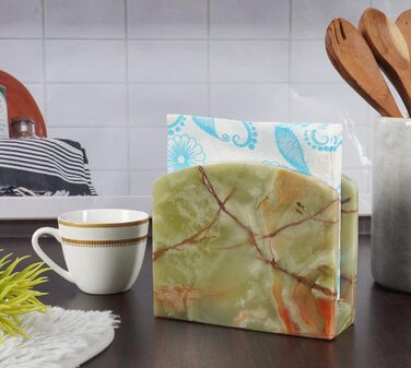 Серветниця, біла, ручної роботи з мармуру проста, сучасна тримач для паперових рушників для дому, обіднього столу та кухні, стільниця (зелена)
