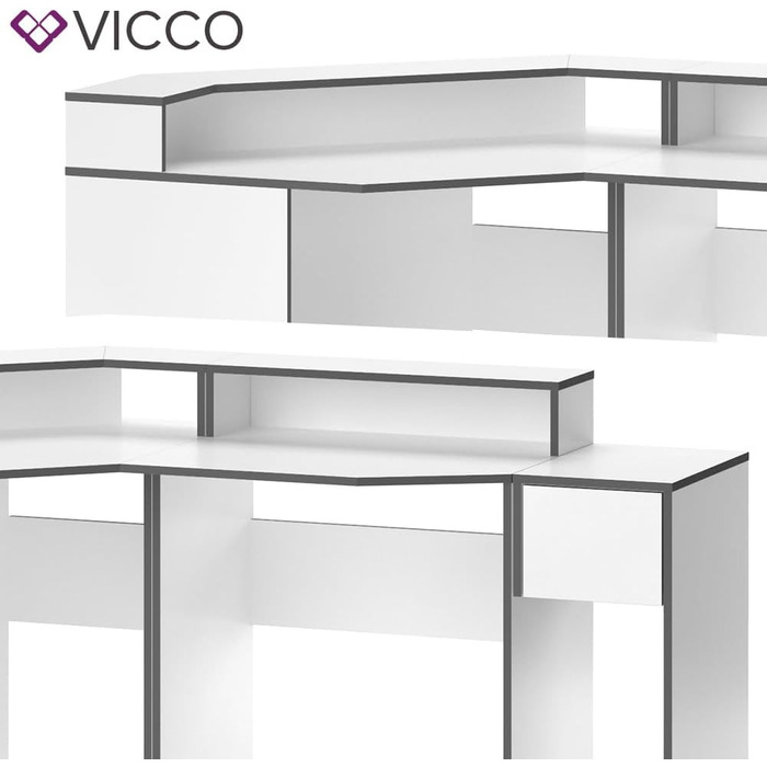 Ігровий стіл Vicco Kron, /Чорний, 220 x 90 см Форма куточка (Білий)