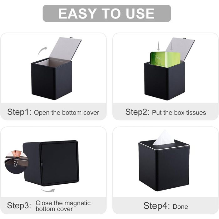 Скляна коробка для серветок KingFOM, чорна, квадратна - для офісу, авто, дому