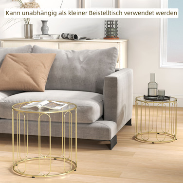 HOMCOM Набір з 2 скляних столиків, вкладишних, зі скляними стільницями та металевим каркасом, золотого кольору