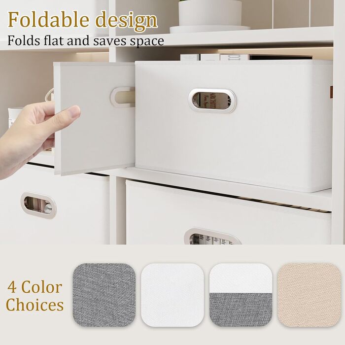 3 Кошики для зберігання з тканини Yawinhe, складані, з ручками, для спальні, білизна, 33x23x20 см, білий/сірий