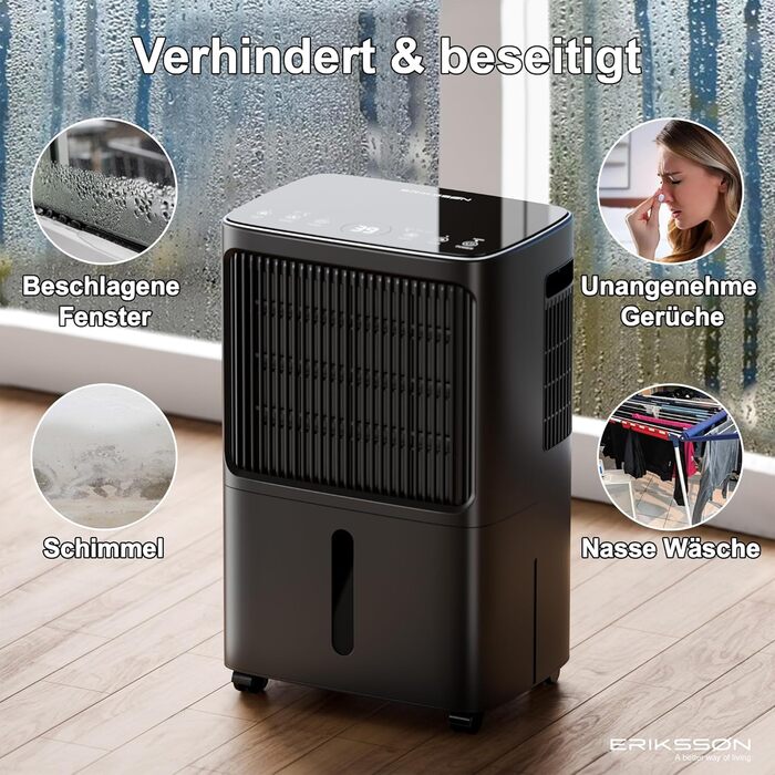 Електричний осушувач повітря з LED-дисплеєм, таймером та захистом від дітей | Осушує 16л вологи на добу | Для приміщень до 70м² | Енергоефективний осушувач з датчиком вологості | Білий/Чорний