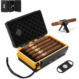 Подорожній вологозберігач для сигар на 5 сигар (50RG), Комплект з різаком, підставкою, гігрометром та зволожувачем, Подарунковий набір для поціновувачів сигар (Жовтий)