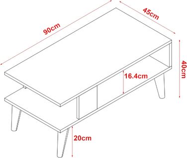 Журнальний столик Lycksele Журнальний столик Стіл для вітальні з місцем для зберігання прямокутний чорний мармур Ефект білого з нижньою полицею Диванний стіл (горіх / білий)