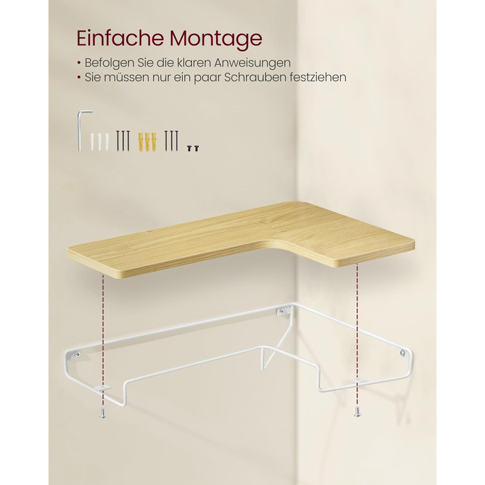 Набір кутових настінних полиць VASAGLE L-подібні, індустріальний стиль, 2 шт, для вітальні, спальні та кухні, колір дуб натуральний та білий (LLS831B01)