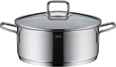 Набір кухонного посуду Silit Extra Cook: каструлі 16/20/24 см з кришкою, ковшик 16 см, мірна шкала, широке вільно, придатний для миття в посудомийній машині, з нержавіючої сталі Crominox (казанок 24 см)