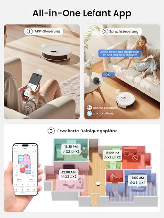 Робот-пилосос LEFANT M330 Pro з функцією миття підлоги, 3-в-1, 5000Pa, лазерна навігація, уникнення перешкод PSD, керування через додаток та голосовий помічник (M2S Pro)