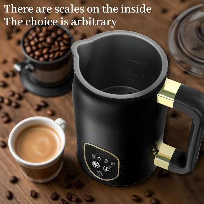 Електричний піноутворювач молока 4-в-1 з контролем температури. Підходить для капучино, лате та гарячого шоколаду. 2 насадки для різних типів пінки.