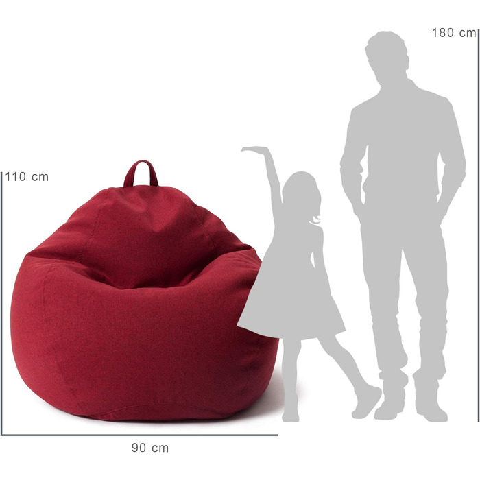 Крісло-мішок для приміщень 90x110x50 см з більш ніж 1.9 мільйонами настроюваних намистин EPS М'яка та зручна подушка для підлоги Крісла для дітей та дорослих 250 л (XL - 90x110x50см - 250 л, червоний)