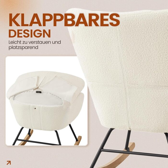 Крісло-гойдалка Yaheetech з відкидною спинкою, м'яке, до 136 кг, для вітальні/спальні/балкону, бежеве