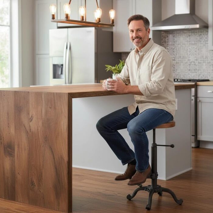 Стілець-табурет Topower Industrie Retro Vintage з дерева, стилі фермерський, регульована висота, чорний