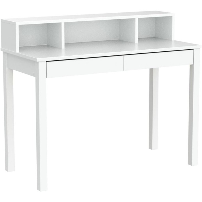 Красивий письмовий стіл з 3 нішами, Практичний стіл для ПК з 2 ящиками, Позачасовий офісний стіл з масиву сосни (білий)