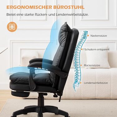 Офісний крісло TUKAILAI: ергономічне, з регулюванням висоти, підлокітники, підставка для ніг, чорне