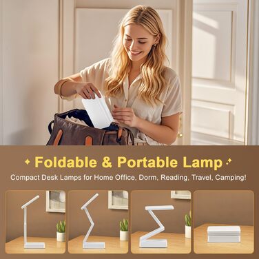 Акумуляторна LED-лампа настільна дитяча, 6000mAh, 3 кольори, регулювання яскравості, складана, портативна, з таймером, для читання, кемпінгу, біла