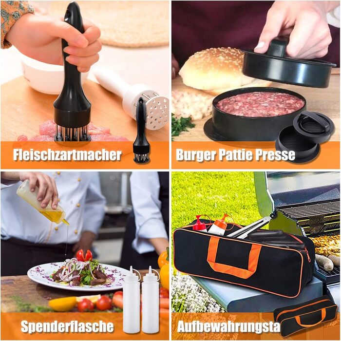 Набір аксесуарів для гриля з нержавіючої сталі: 67 предметів для кемпінгу, BBQ, Smoker, Plancha та газового гриля. Ідеальний подарунок для чоловіків та жінок