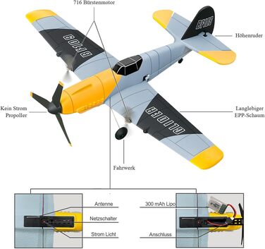 Літак на радіокеруванні HAWK'S WORK P-51D Mustang 2.4GHz, 6-осьовий гіростабілізатор, готовий до польоту, для дітей та початківців (сірий)