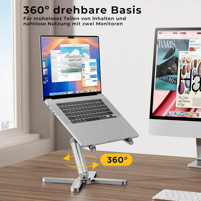 Підставка для ноутбука FoldWise X – алюміній, 360° обертання, регульована висота та кут нахилу – стабільна та портативна підставка для MacBook та комп'ютерів 11-18 дюймів (срібна)