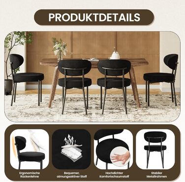 Обідні стільці COLAMY з м'яким сидінням 10 см – Сучасні стільці з плюшевої тканини Teddy, міцний металевий каркас, для кухні та вітальні, білий (чорний, набір 2 шт.)