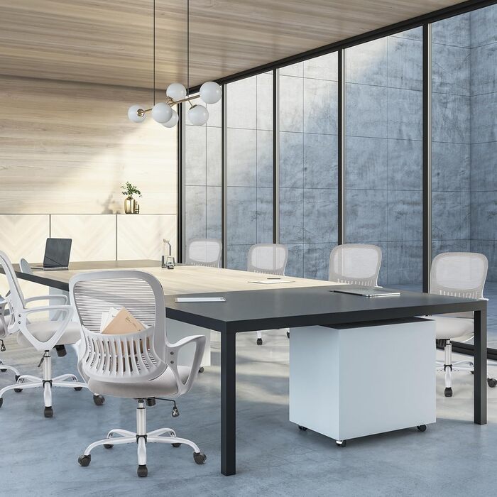 Офісний крісло Sweetcrispy з регульованими підлокітниками, ергономічний крісло для робочого столу з підтримкою попереку, регульована висота, 360° обертання, м'яке сидіння для офісу/кабінету, чорний (сірий, нерухомі підлокітники)