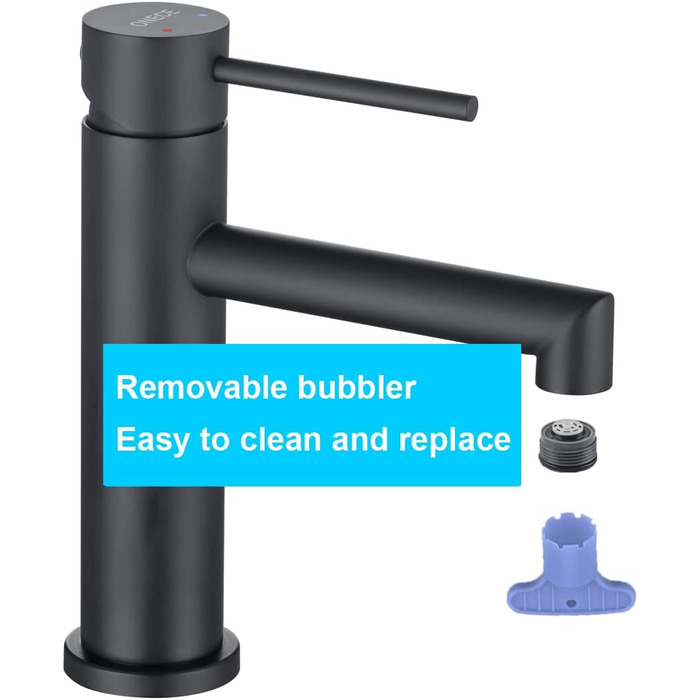 Змішувач для ванної кімнати ONECE, чорний, з висувною лійкою, 105 мм, одноручка, нержавіюча сталь