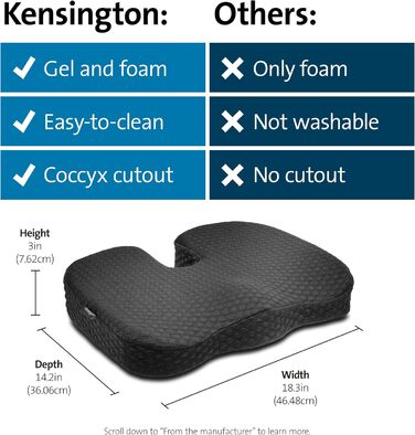 Подушка для сидіння Kensington K55807WW Premium з охолодженим гелем для підтримки спини та корекції постави | Ортопедична подушка для сидіння